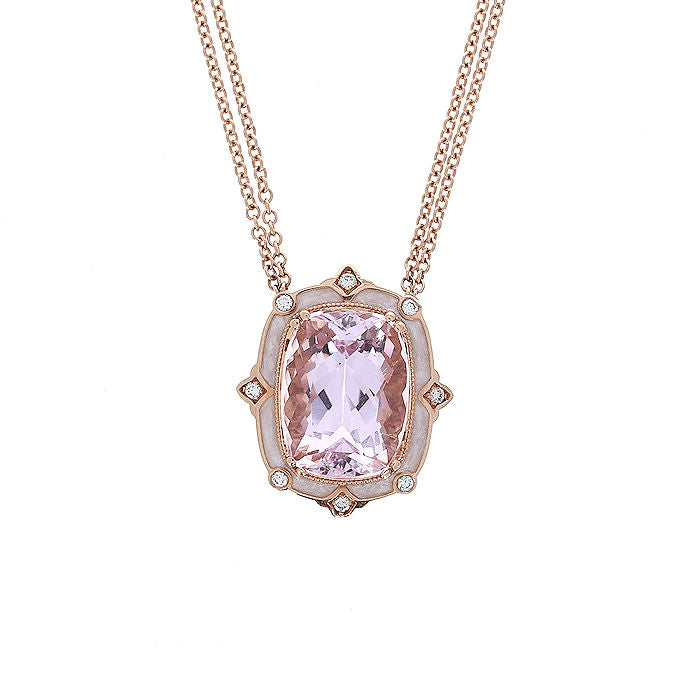 Ladies 14kt Rose Gold 13.00ct Kunzite and 0.16cts Diamond Pendant